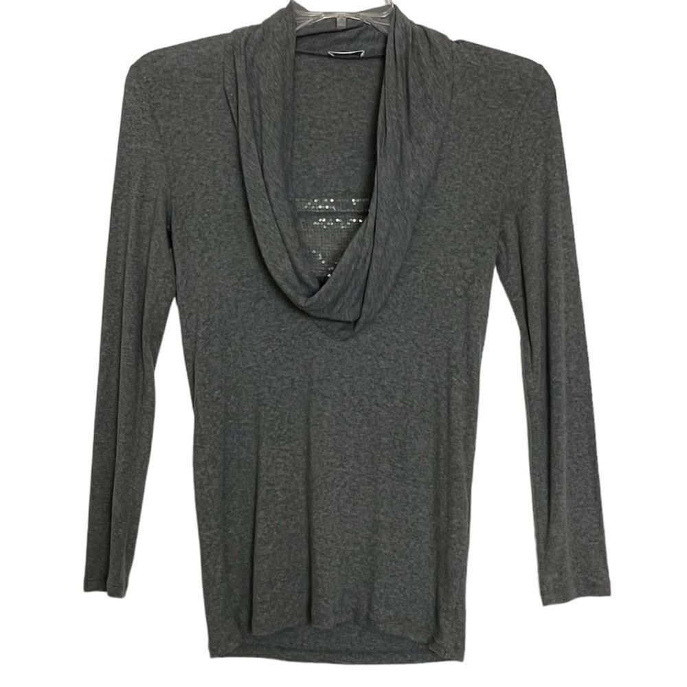 Rivamonti Cowl Neck Sweater Sequined Long Sleeve Fitted Ribbed Gray Italy Medium
